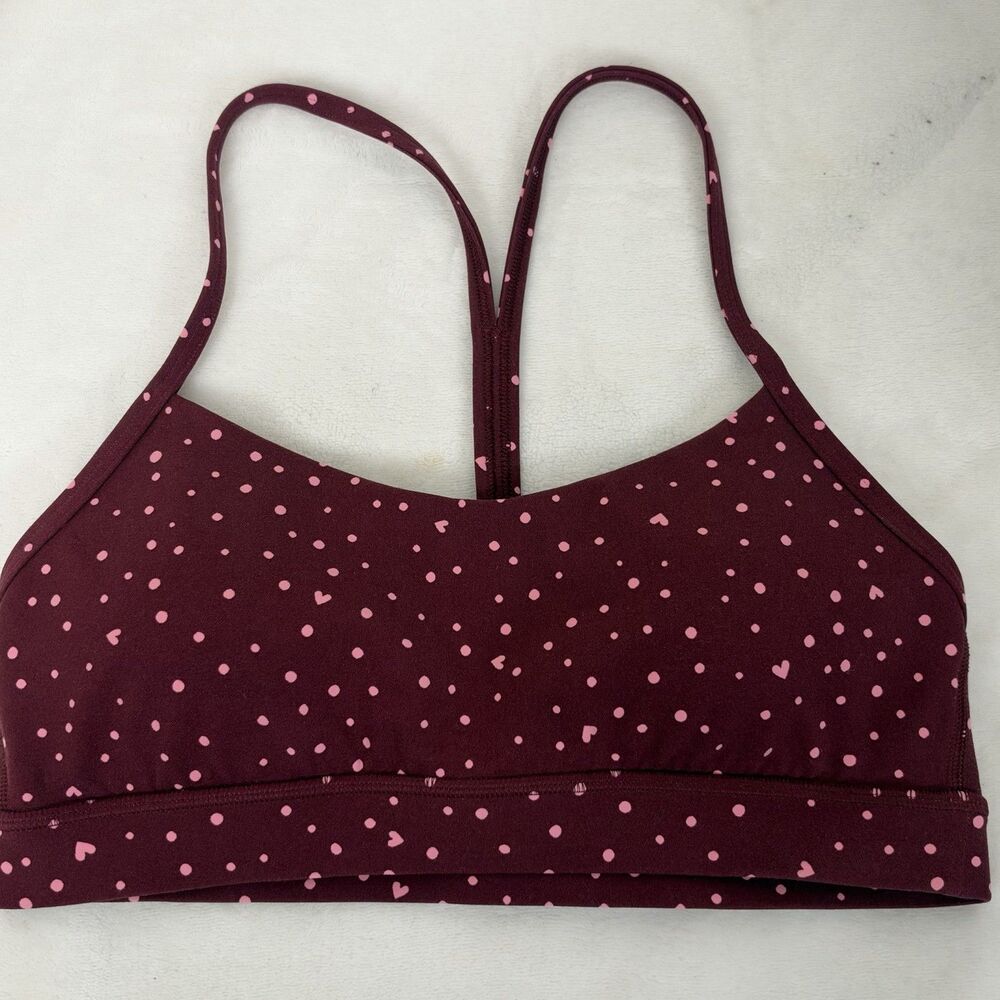 Lululemon Flow Y Nulu Bra Size 8 Heart Scatter Dot Burgundy Candy Cloud NWOT